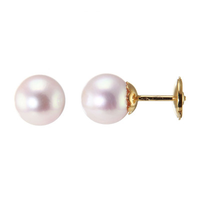 Boucles d'oreilles Or Jaune 750 Perles de culture Akoya 8.5-9mm AAA