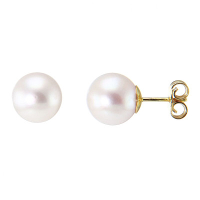 Boucles d'oreilles Or Jaune 750 Perles de culture Akoya 8.5mm AAA