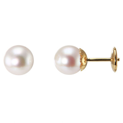 Boucles d'oreilles Or Jaune 750 Perles de culture Akoya 8mm AAA