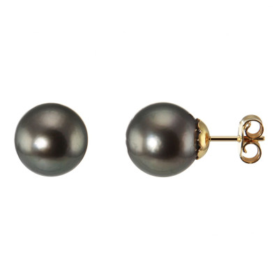 Boucles d'oreilles Or Jaune 750 Perles de culture de Tahiti 10mm AAA
