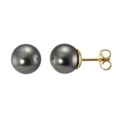 Boucles d'oreilles Or Jaune 750 Perles de culture de Tahiti 8.5mm AAA