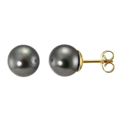 Boucles d'oreilles Or jaune 750 Perles de culture de Tahiti 9mm AAA