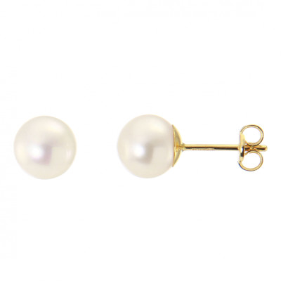 Boucles d'oreilles Or Jaune 750 Perles Rondes 7mm