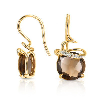 Boucles d'oreilles Or Jaune 750 Quartz Fumé et Diamant