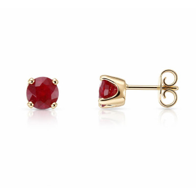 Boucles d'oreilles Or Jaune 750 Rubis Ronds 5.8mm