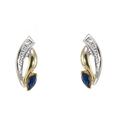 Boucles d'oreilles Or Jaune 750 Saphir  Navette