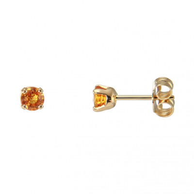 Boucles d'oreilles Or Jaune 750 Saphir Orange Traité 4mm