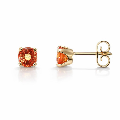 Boucles d'oreilles Or Jaune 750 Saphir orange Traité AAA