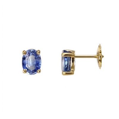 Boucles d'oreilles Or Jaune 750 Saphir Ovale de 7x5mm