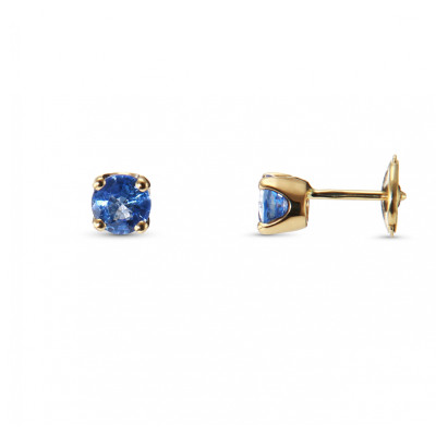 Boucles d'oreilles Or Jaune 750 Saphirs AAA Ceylan ronds 5mm