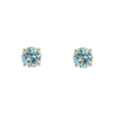 Boucles d'oreilles Or Jaune 750 Topaze bleue traitée 6mm