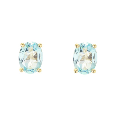 Boucles d'oreilles Or Jaune 750 Topaze bleue traitée Ovale 8x6mm