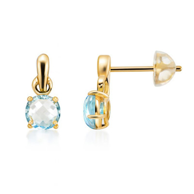 Boucles d'oreilles Or Jaune 750 Topaze bleue traitée Taille Rose 5mm