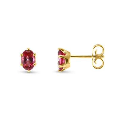 Boucles d'oreilles Or Jaune 750 Tourmaline Rose 6x4mm