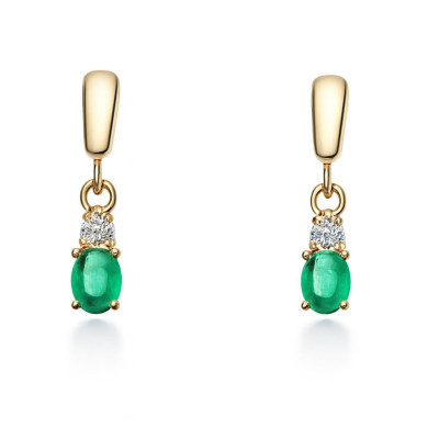 Boucles d'oreilles Or  Jaune Emeraude et Oxyde Pendante