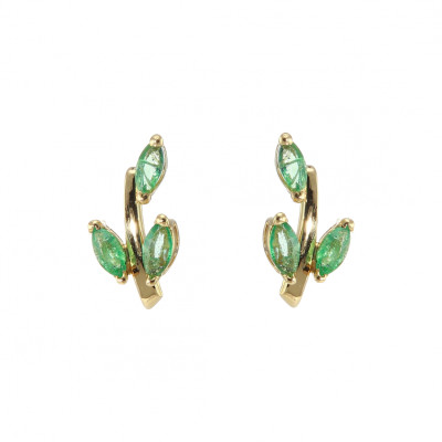 Boucles d'oreilles Or  Jaune motif Fleur  Emeraude 