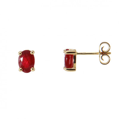 Boucles d'oreilles Or Jaune Rubis Ovales 7x5mm