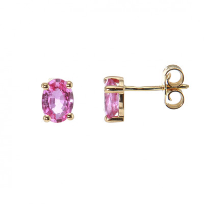 Boucles d'oreilles Or Jaune Saphir Rose AAA Ovale 7x5mm