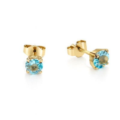Boucles d'oreilles Or Jaune Topaze Bleue Traitée 4mm