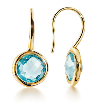 Boucles d'oreilles Or Jaune Topaze  Bleue Traitée  Ronde 8mm