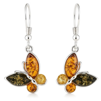 Boucles d'oreilles Papillons Ambre Multicolore et Argent 925