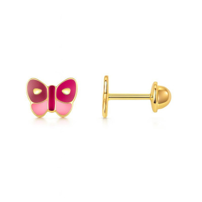 Boucles d'oreilles papillons émaillés en Or Jaune 375