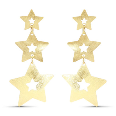 Boucles d'oreilles Penantes Argent Doré Etoiles Brossées en Chutte