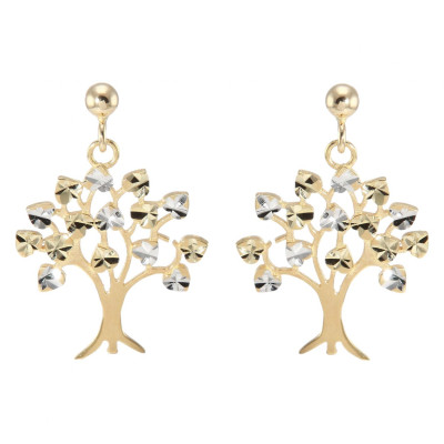 Boucles d'oreilles pendantes 2 ors 375 Arbre de vie