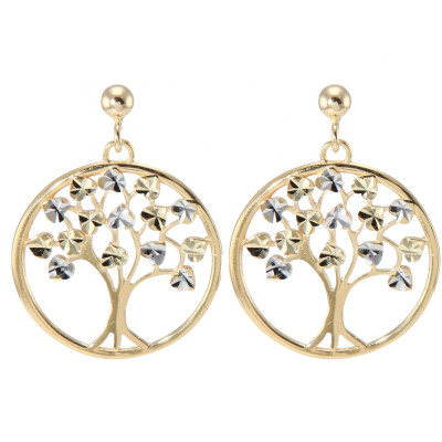 Boucles d'oreilles pendantes 2 ors 375 Arbre de vie