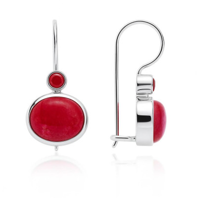 Boucles d'oreilles  Pendantes  2 Rhodonites en Argent