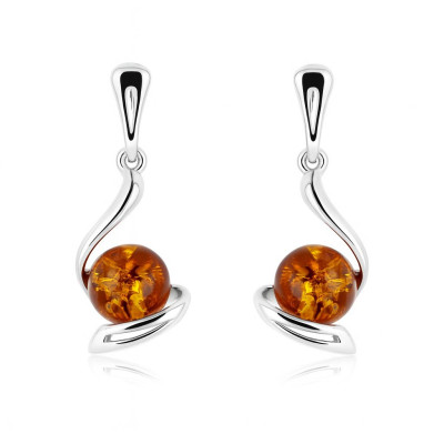 Boucles d'oreilles Pendantes Ambre Boules et Argent 925