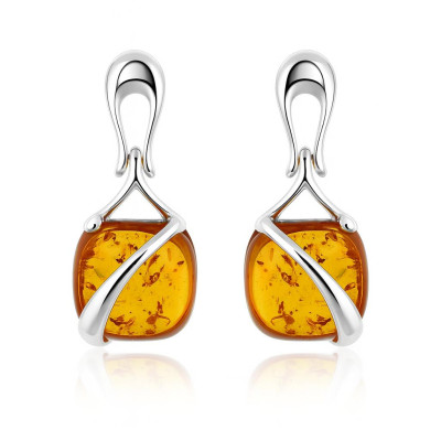 Boucles d'oreilles pendantes Ambre Coussin et Argent 925