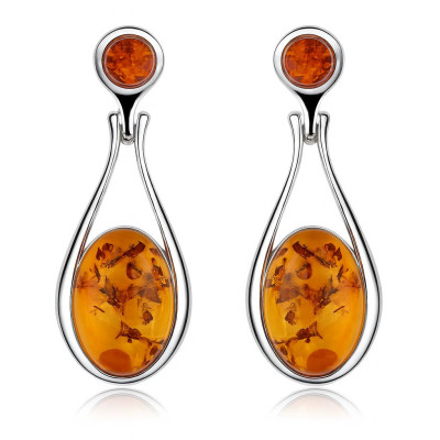 Boucles d'oreilles Pendantes Ambre et Argent 925