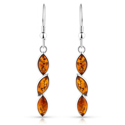 Boucles d'oreilles Pendantes Ambre et Argent 925