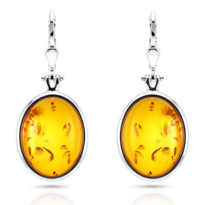 Boucles d'oreilles Pendantes Ambre Ovale 20x15mm