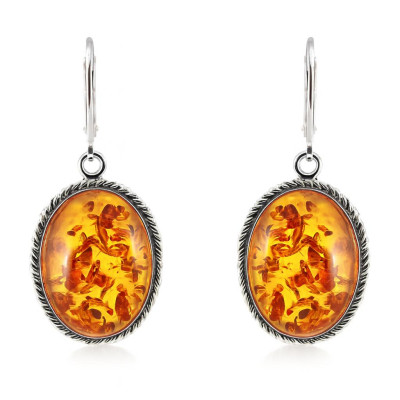 Boucles d'oreilles Pendantes Ambre Ovale 22x16mm