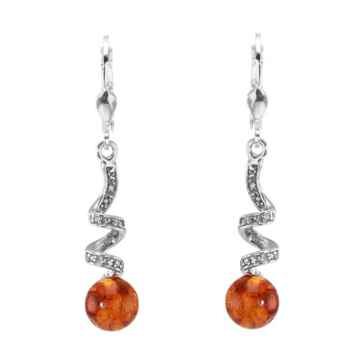 Boucles d'oreilles Pendantes Ambre Rond 10mm