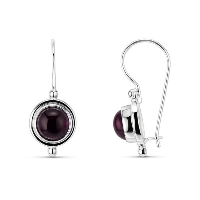 Boucles d'oreilles pendantes Améthyste  cabochon 7mm