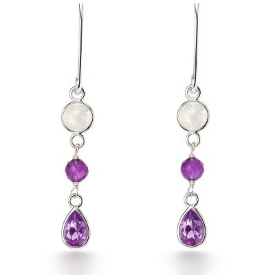 Boucles d'oreilles pendantes Améthystes et Labradorite
