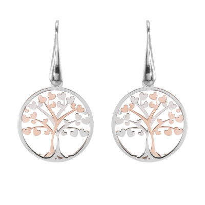 Boucles d'oreilles pendantes Argent 2 tons Arbre de vie 20mm