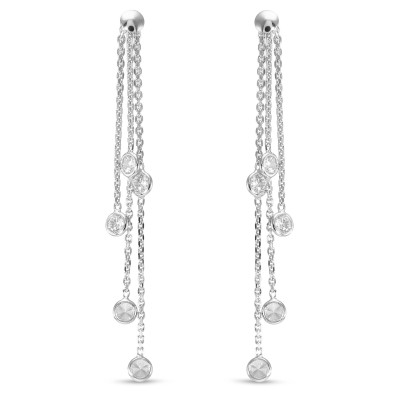 Boucles d'oreilles pendantes Argent 925 3 Chaînettes avec oxydes de zirconium