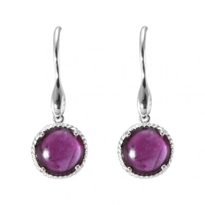 Boucles d'oreilles Pendantes Argent 925 Améthyste Ronde 12mm
