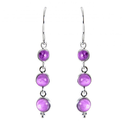 Boucles d'oreilles Pendantes Argent 925 Améthyste 