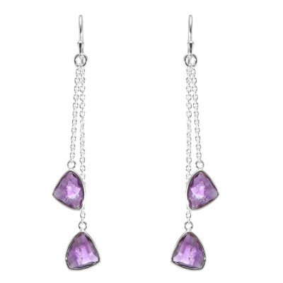 Boucles d'oreilles Pendantes Argent 925 Améthystes Triangulaires