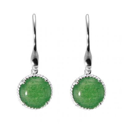 Boucles d'oreilles Pendantes Argent 925 Aventurine Ronde 12mm
