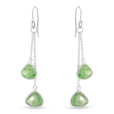 Boucles d'oreilles Pendantes Argent 925 Aventurines Triangulaires