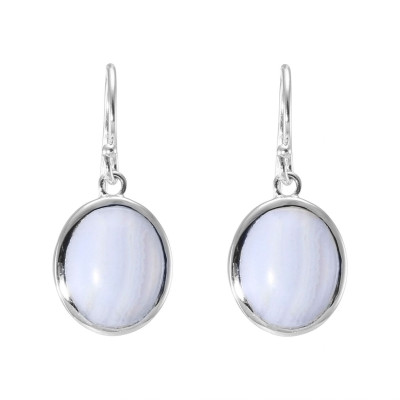 Boucles d'oreilles Pendantes Argent 925 Calcédoine Ovale 12x10mm
