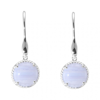Boucles d'oreilles Pendantes Argent 925 Calcédoine Ronde 12mm