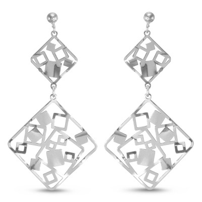 Boucles d'oreilles pendantes Argent 925 Carrés en mosaïque