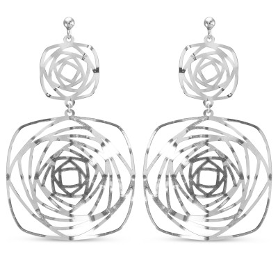 Boucles d'oreilles pendantes Argent 925 Carrés en spirale